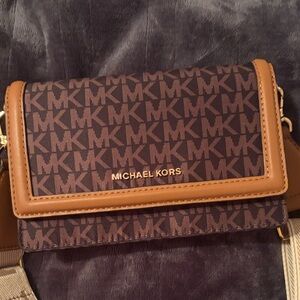 Michael Kors Signature Brown and Tan Crossbody Bag